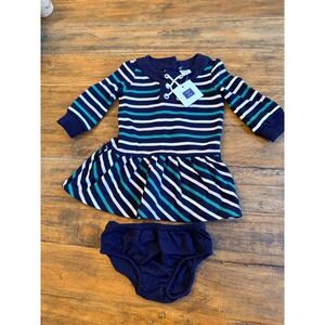 Janie‎ and Jack Striped Long Sleeve Dress Bloomer Set Nautical 3-6 Months
